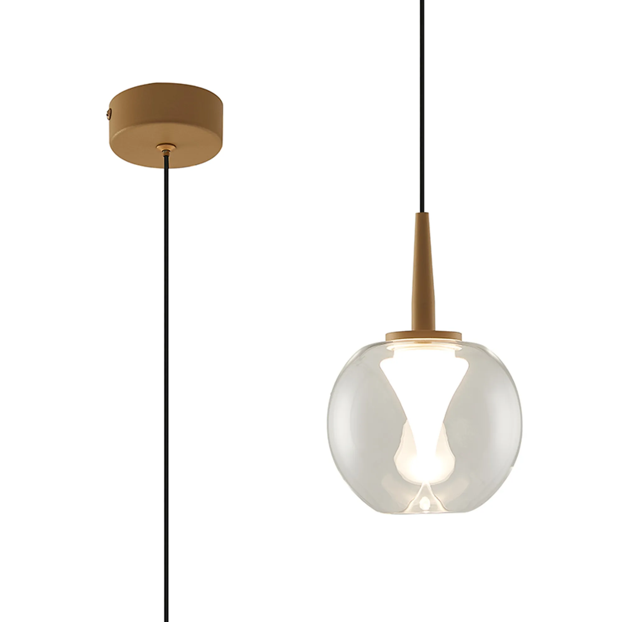 M9078  Andromeda Single Pendant, 5W LED, 3000K, 500lm, Gold/Clear/Frosted 3yrs Warranty